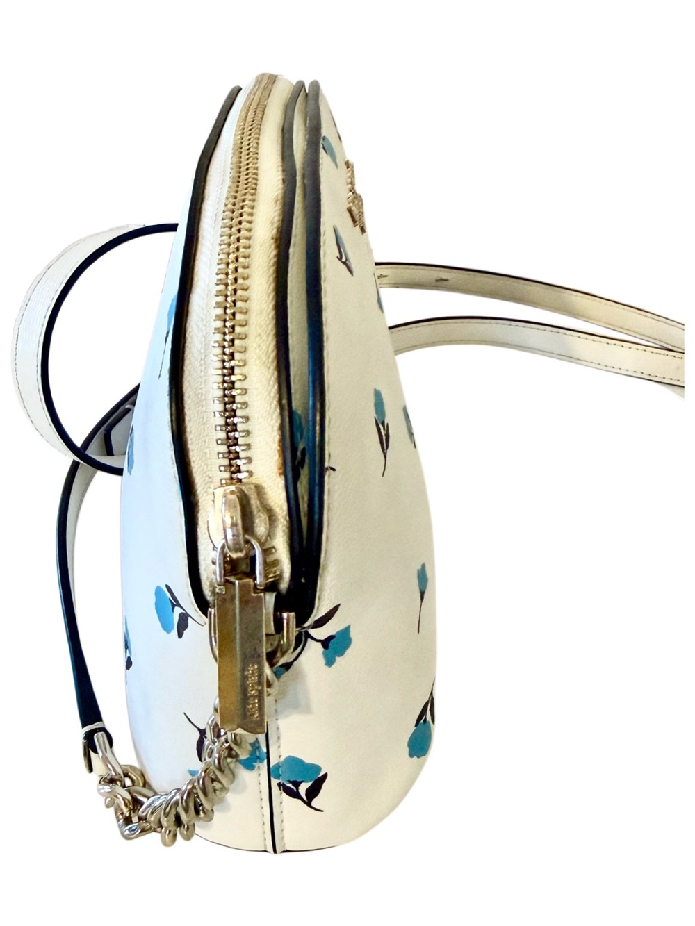 Kate Spade Spencer Dainty Bloom Small Dome Bag Chain Crossbody White Blue Floral - Picture 8 of 17